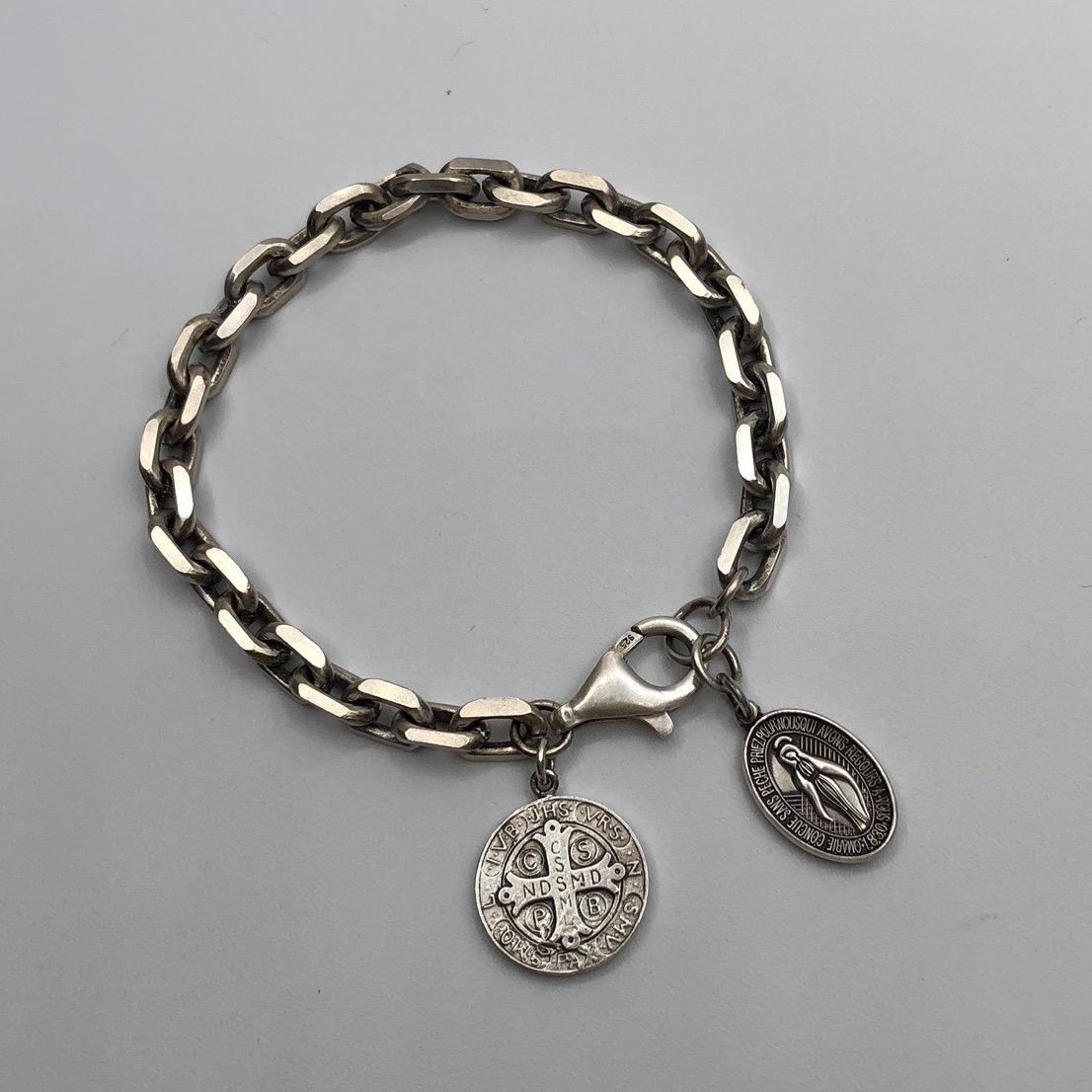 Saint Benedict &amp; Miraculous Medal Silver Bracelet